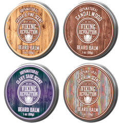 Viking Revolution 4-beard-balm variety pack tins ready for grooming versatility.