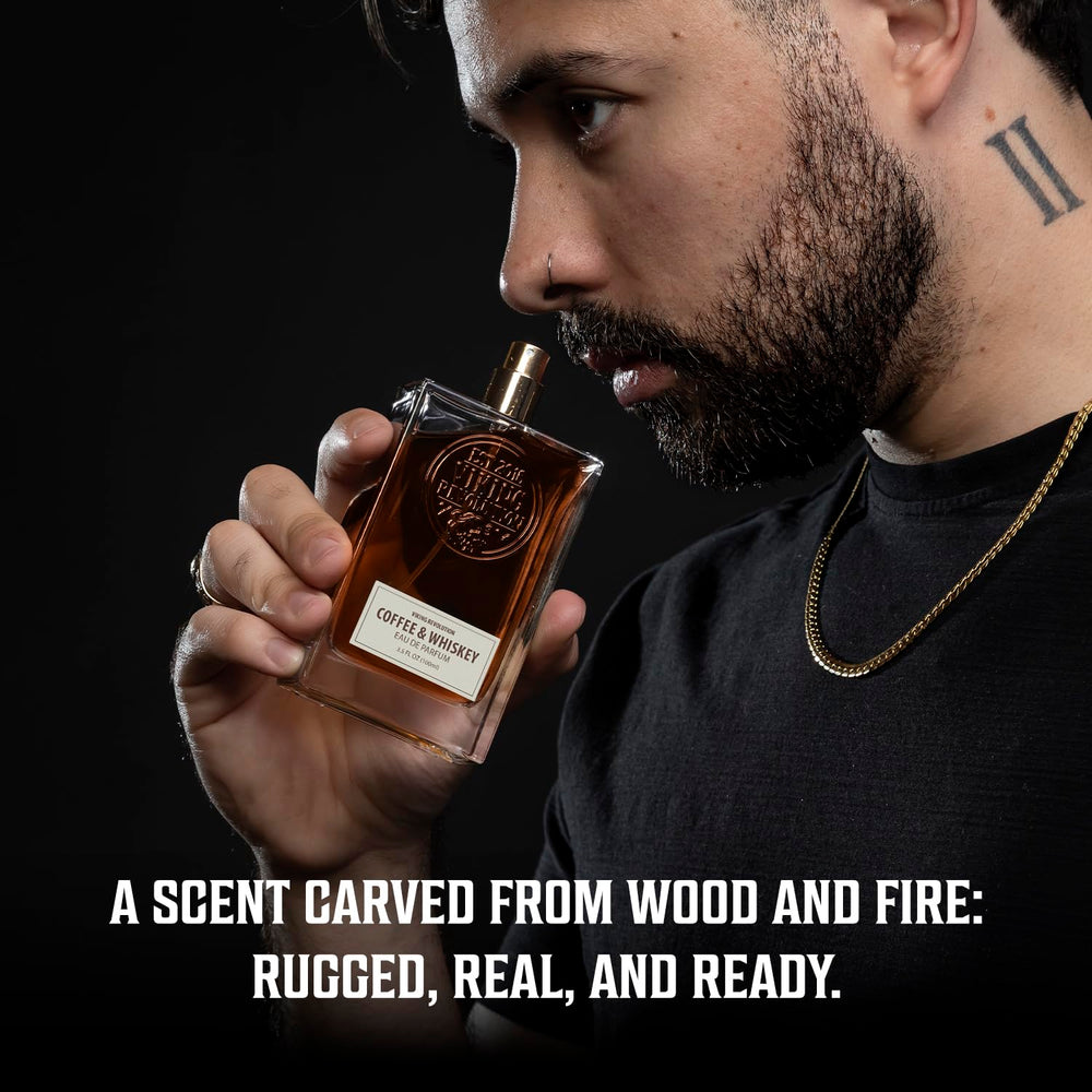 Viking Revolution amber-toned perfume bottle, long-lasting scent for nights out.