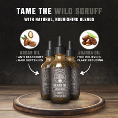 Viking Revolution argan and jojoba oil blend nourishes facial hair.