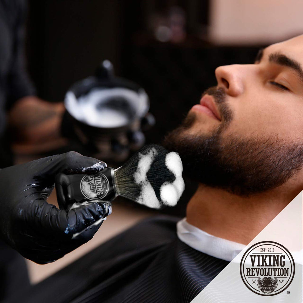 Viking Revolution brush paired with razor indicates a perfect wet shave duo