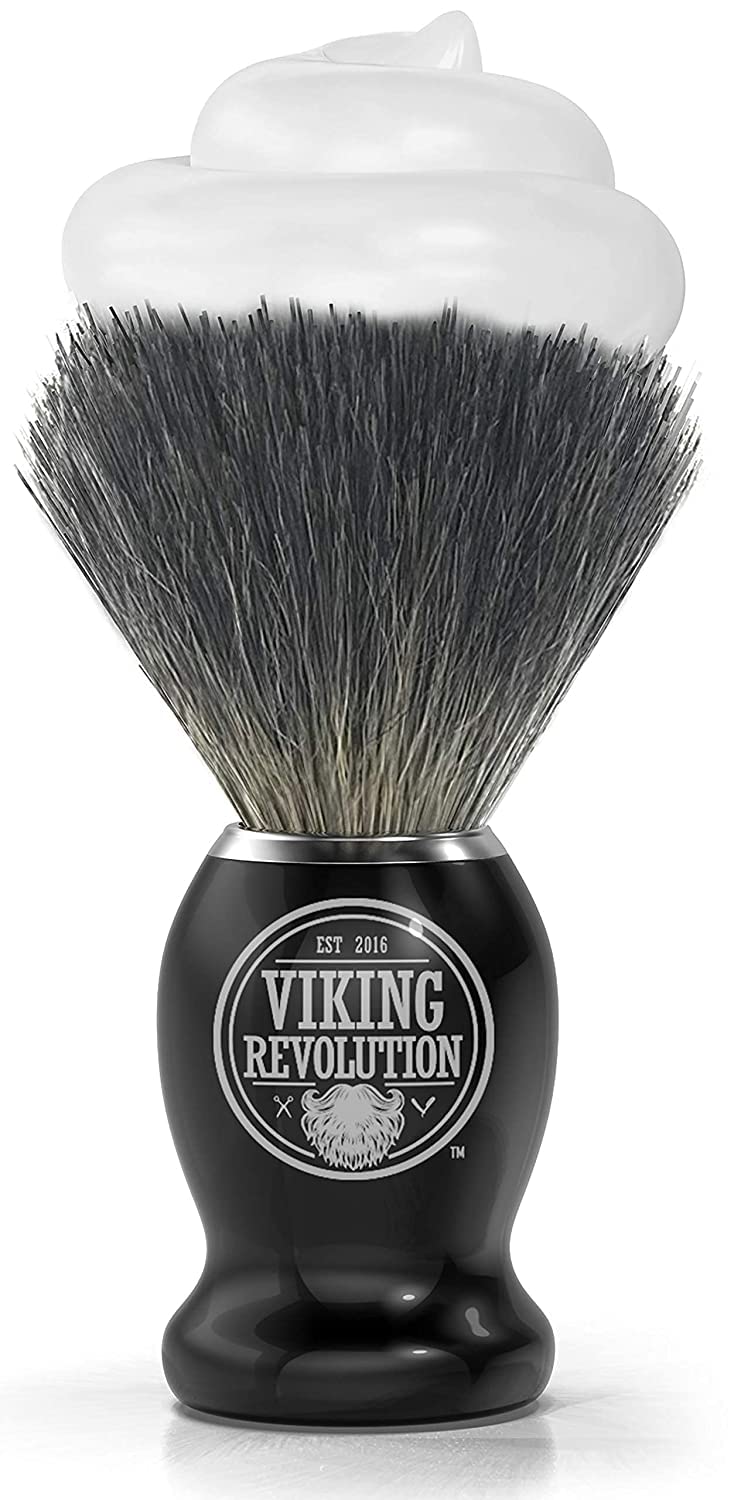 Viking Revolution brush with shaving cream demonstrates compatibility with soap or cream