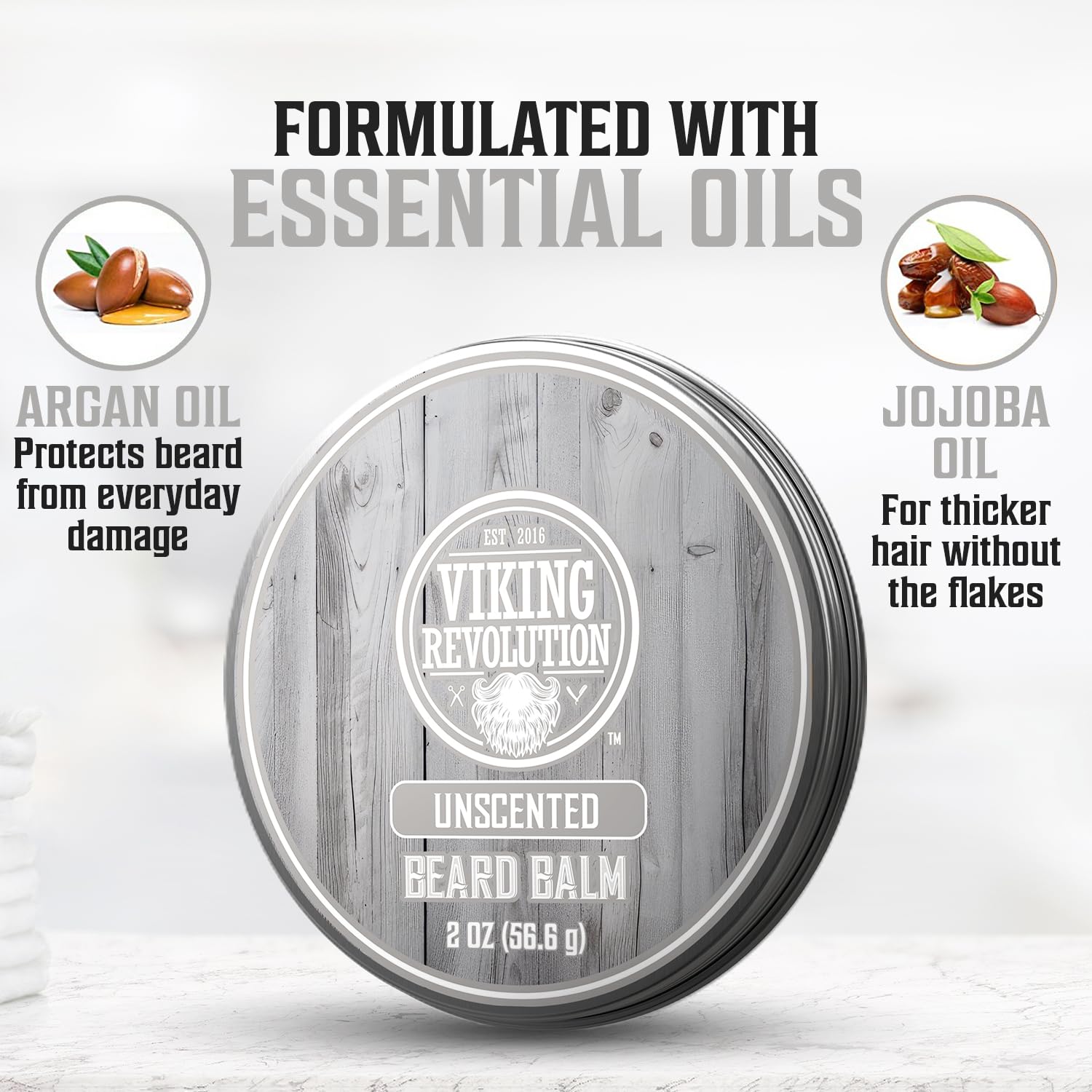 Viking Revolution beard balm being applied for controlled styling and moisture.