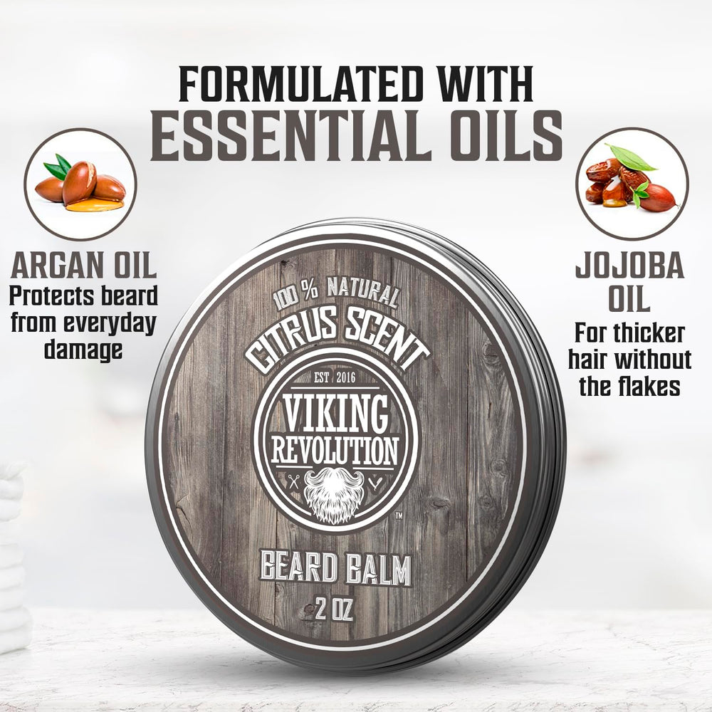 Viking Revolution beard balm application shown for grooming routine