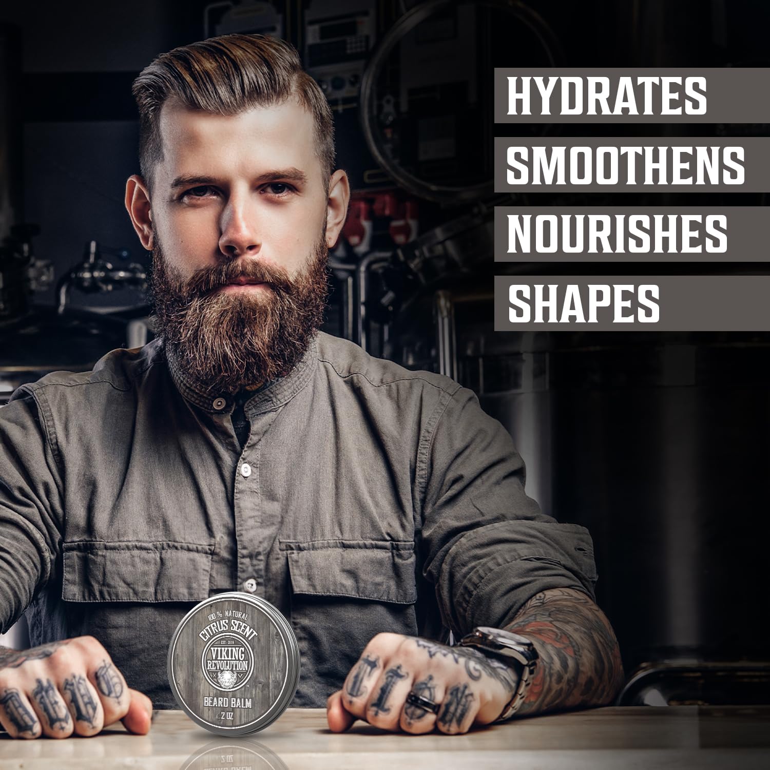 Viking Revolution beard balm with mango butter conditions facial hair