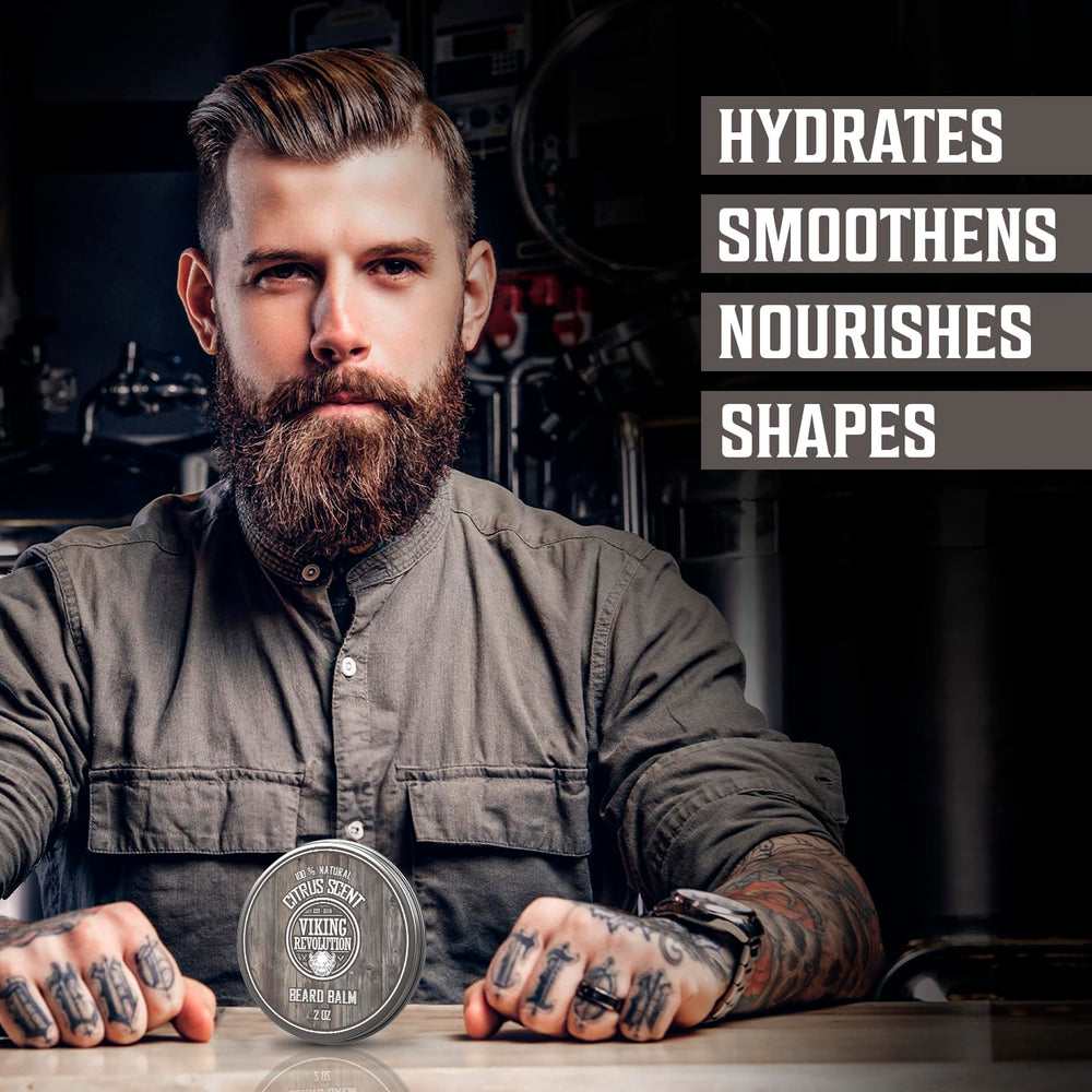 Viking Revolution beard balm with mango butter conditions facial hair
