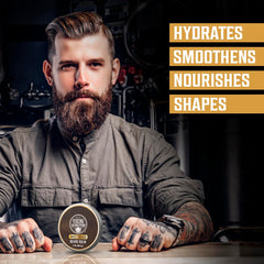 Viking Revolution beard balm spread on beard, moisturizes and tames flyaways.