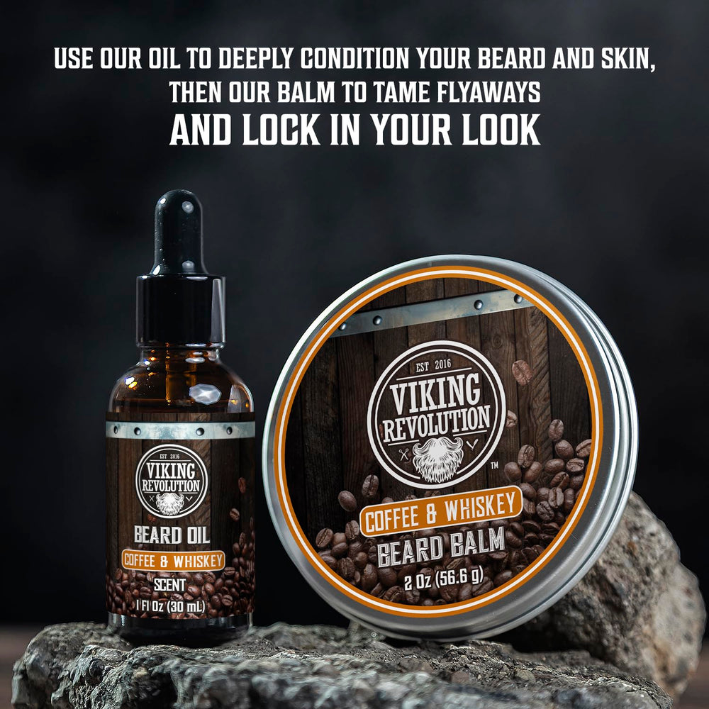 Viking Revolution beard balm tin nourishes and tames unruly facial hair.