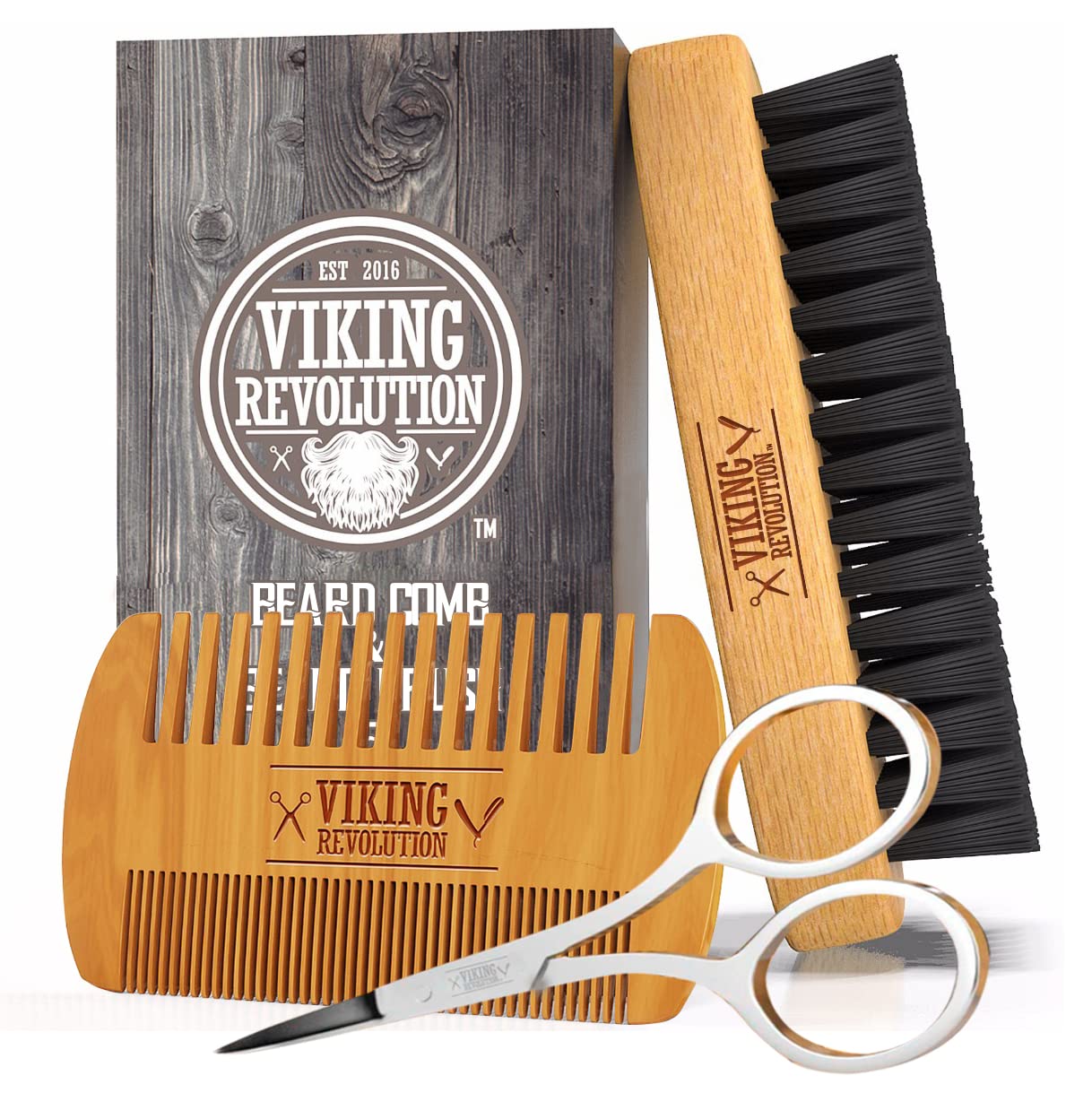 Viking Revolution beard comb dual-action pear wood for smooth detangling