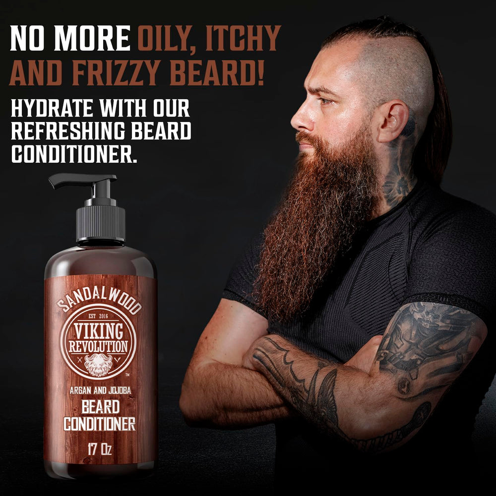 Viking Revolution conditioner ingredients close-up highlighting argan and jojoba oils.