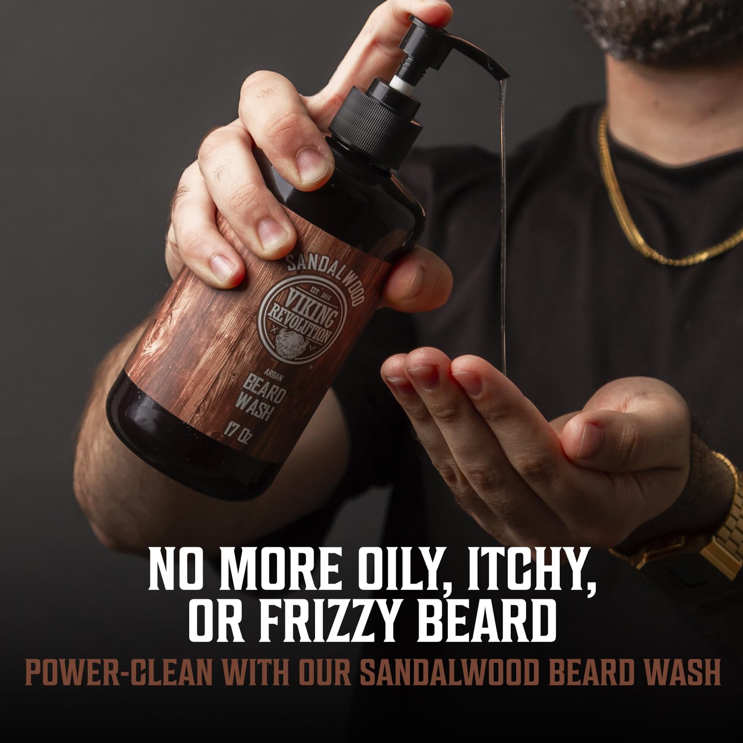 Viking Revolution beard conditioner bottle dispense shows convenient deep conditioning.