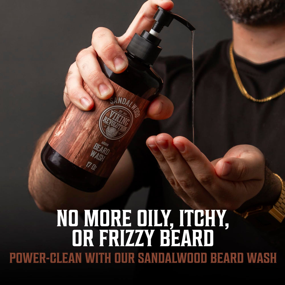 Viking Revolution beard conditioner bottle dispense shows convenient deep conditioning.