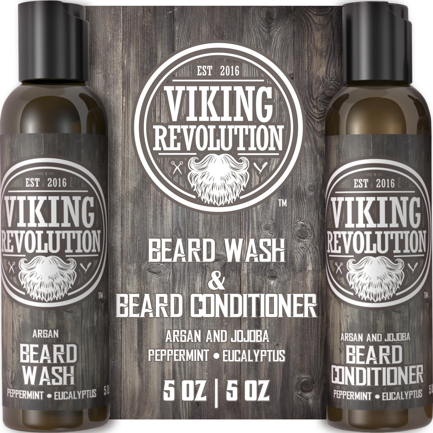 Viking Revolution beard wash bottle with argan and jojoba oils for clean, soft facial hair