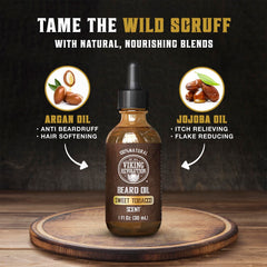 Viking Revolution beard oil with argan and jojoba for stronger facial hair.