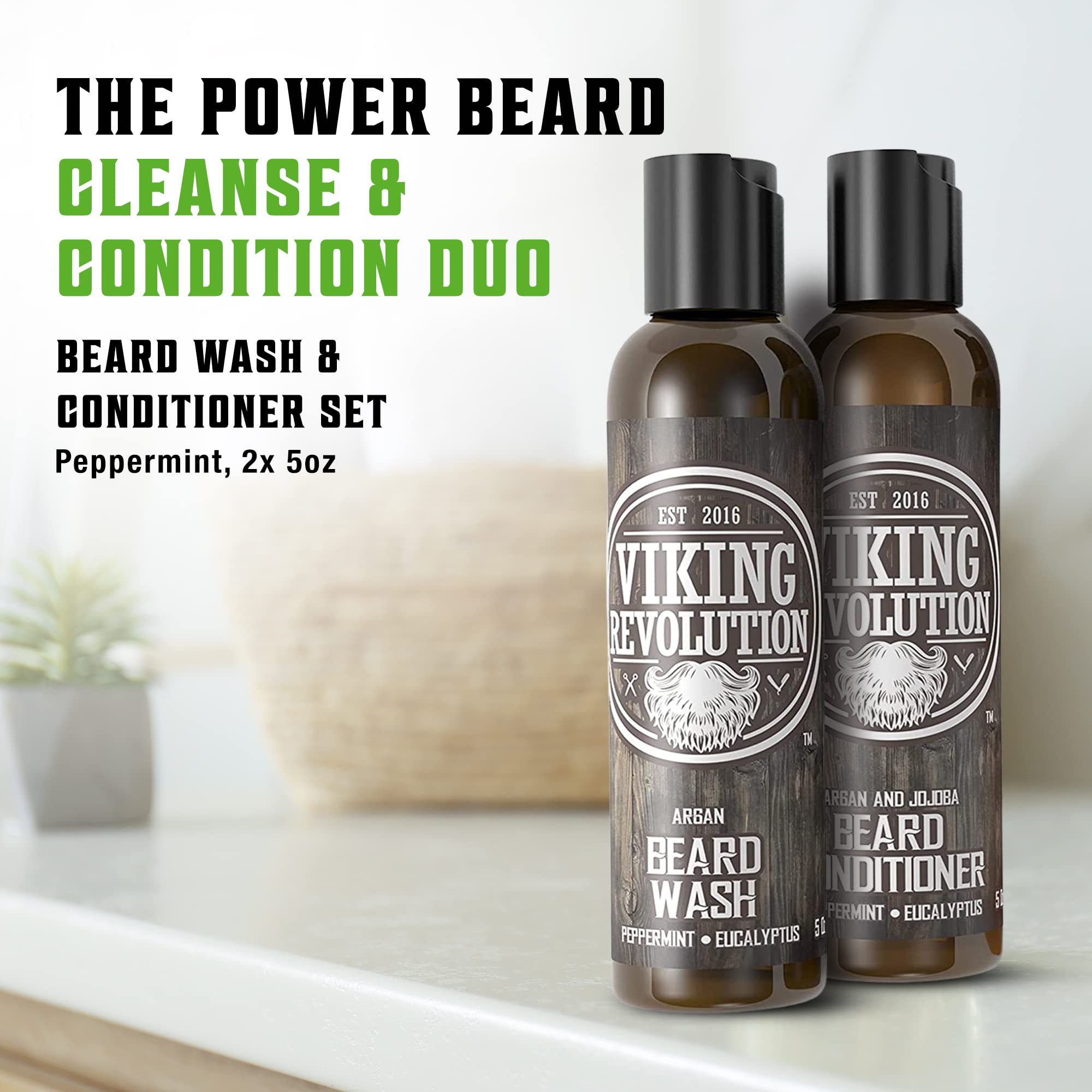 Viking Revolution beard oil bottle showing argan and jojoba for deeper moisturization