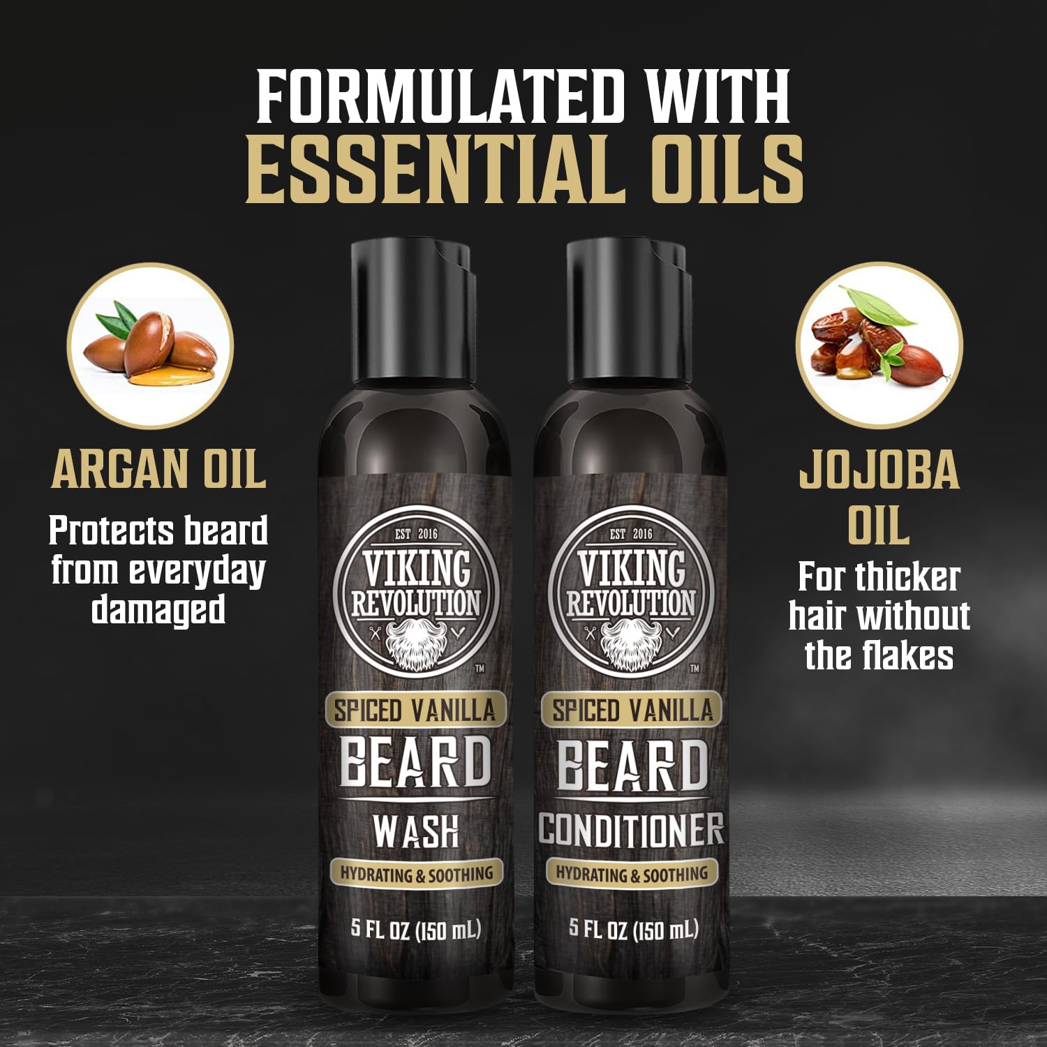 Viking Revolution beard oil bottle provides deep moisturization.