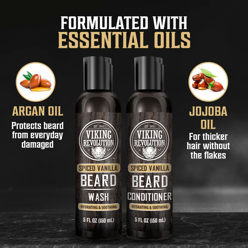 Viking Revolution beard oil bottle provides deep moisturization.