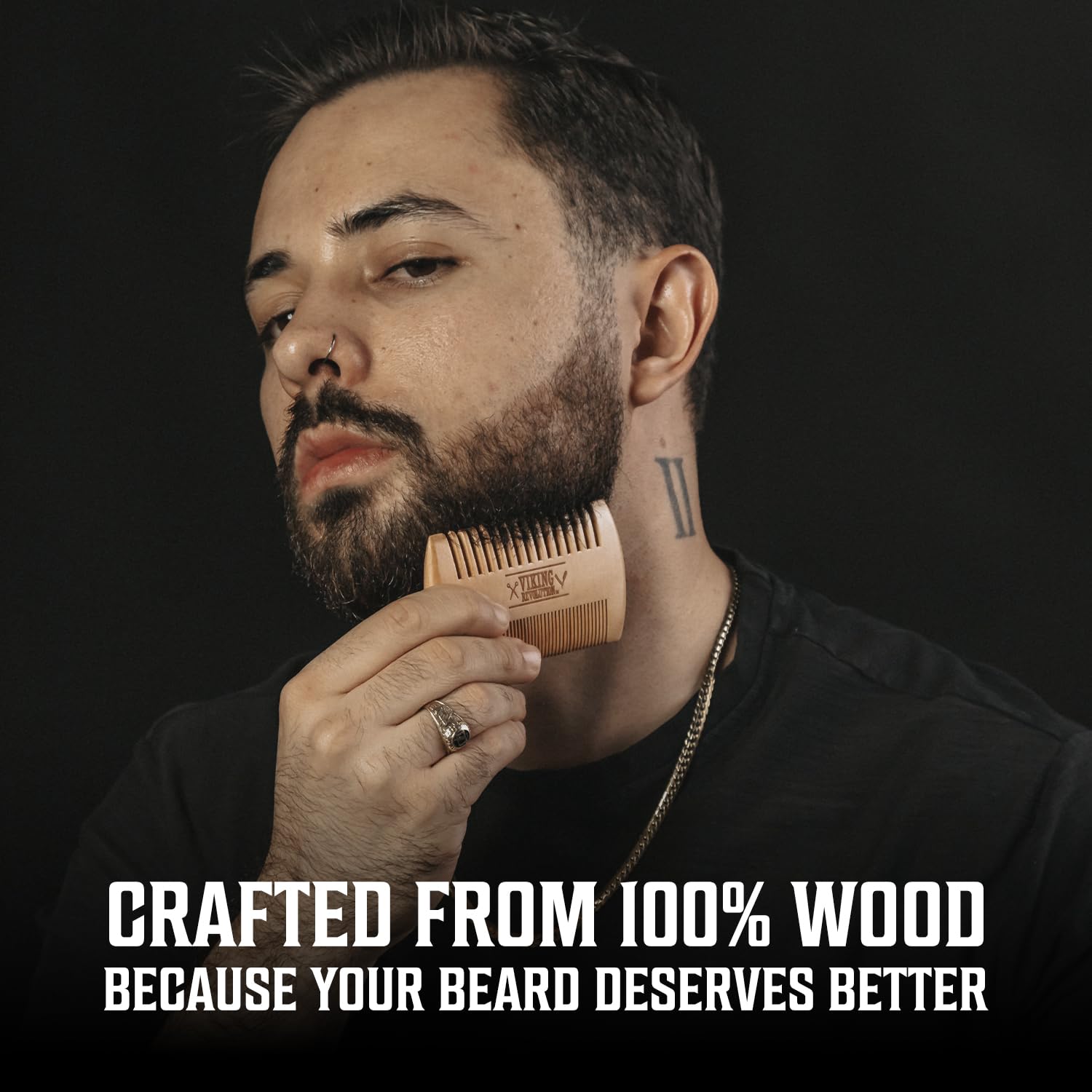 Viking Revolution beard oil bottle conditions skin and adds healthy shine.