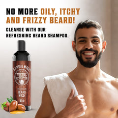 Viking Revolution beard oil bottle emphasizing deep moisture for stronger growth.