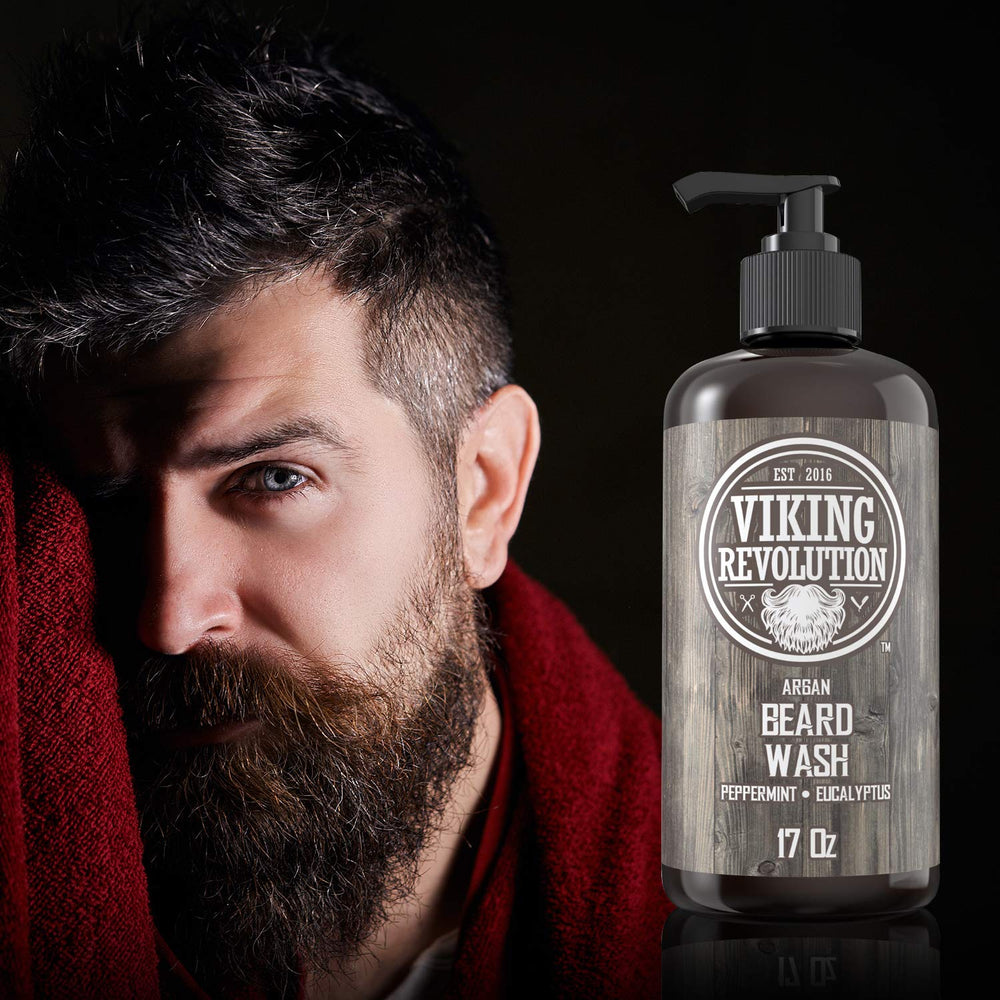 Viking Revolution beard oil drop within the shampoo kit for extra moisture.