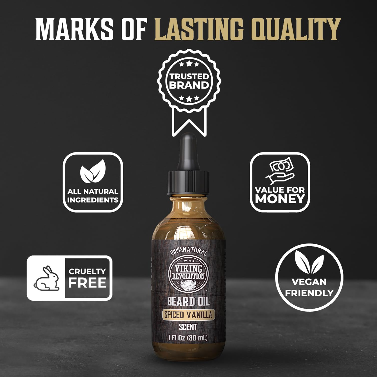 Viking Revolution Beard Oil close-up shows soft, moisturized beard fibers.
