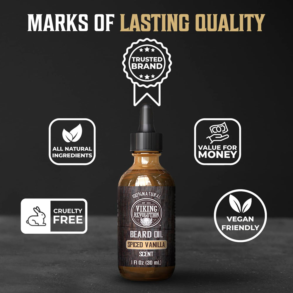 Viking Revolution Beard Oil close-up shows soft, moisturized beard fibers.