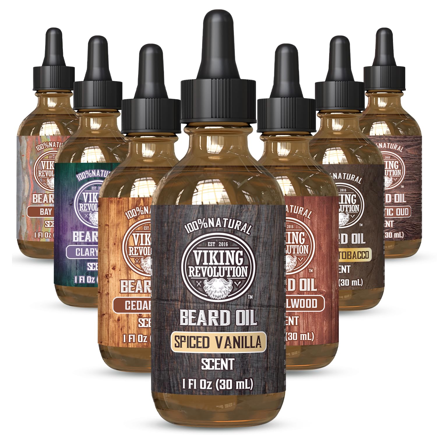 Viking Revolution Beard Oil spiced vanilla bottle for fragrance and conditioning.