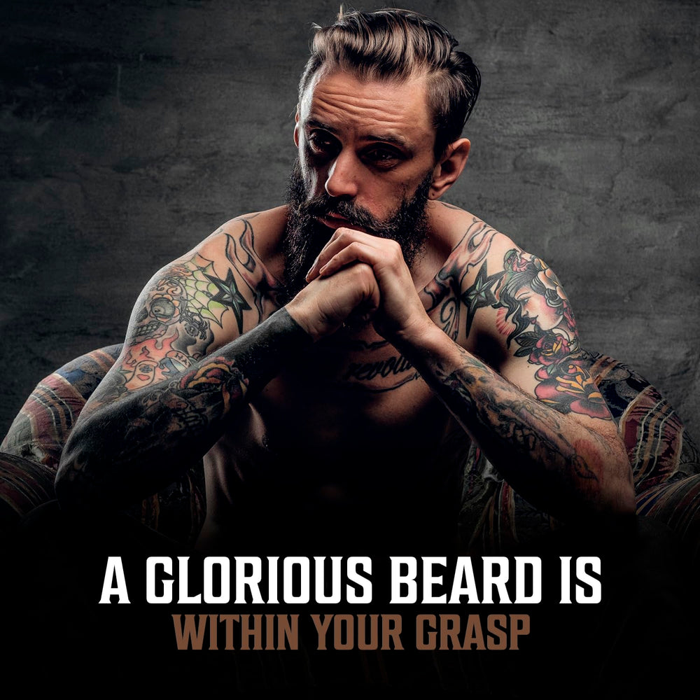Viking Revolution beard oil 3-pack label close-up highlighting brand quality