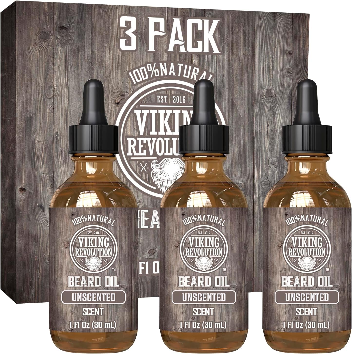 Viking Revolution unscented beard oil bottle for soft, manageable beard.