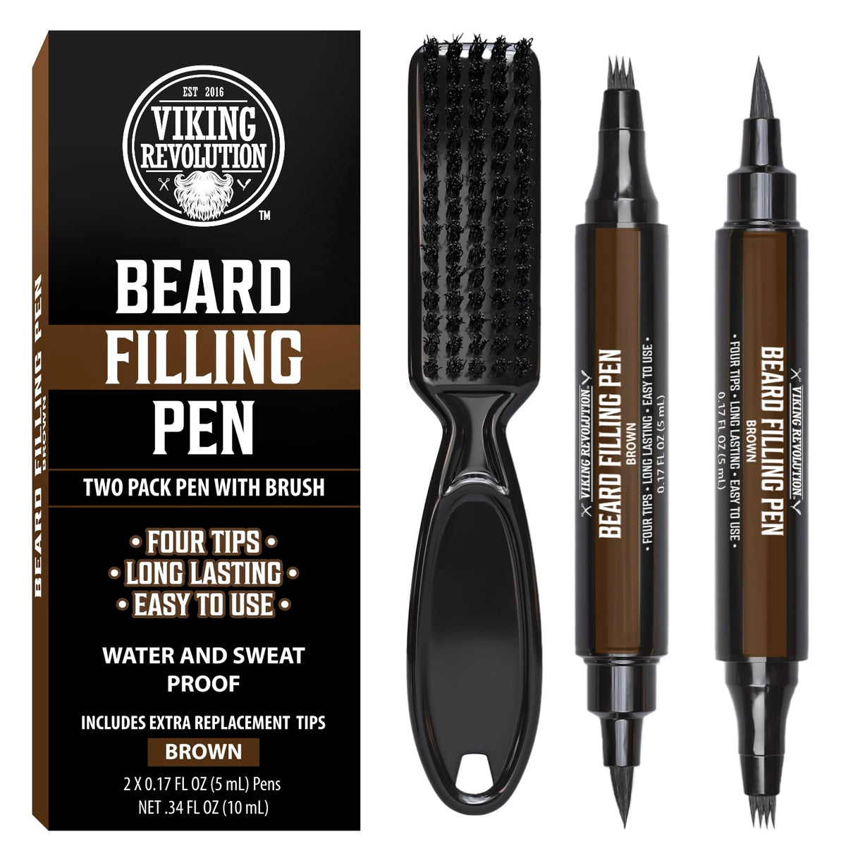 Viking Revolution beard-pen brown 2pack fills patchy areas for a fuller beard look.