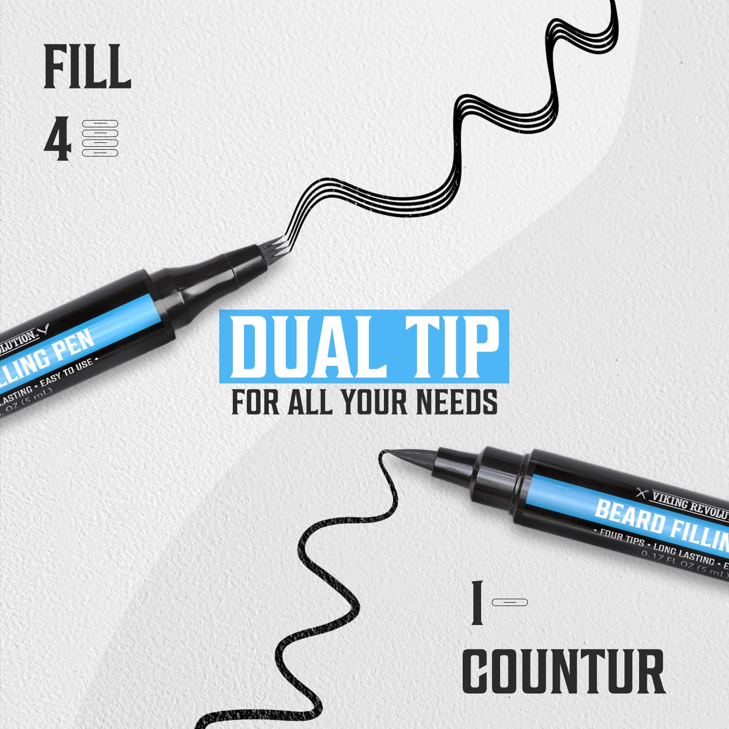 Viking Revolution beard pen with brush for smooth color application.