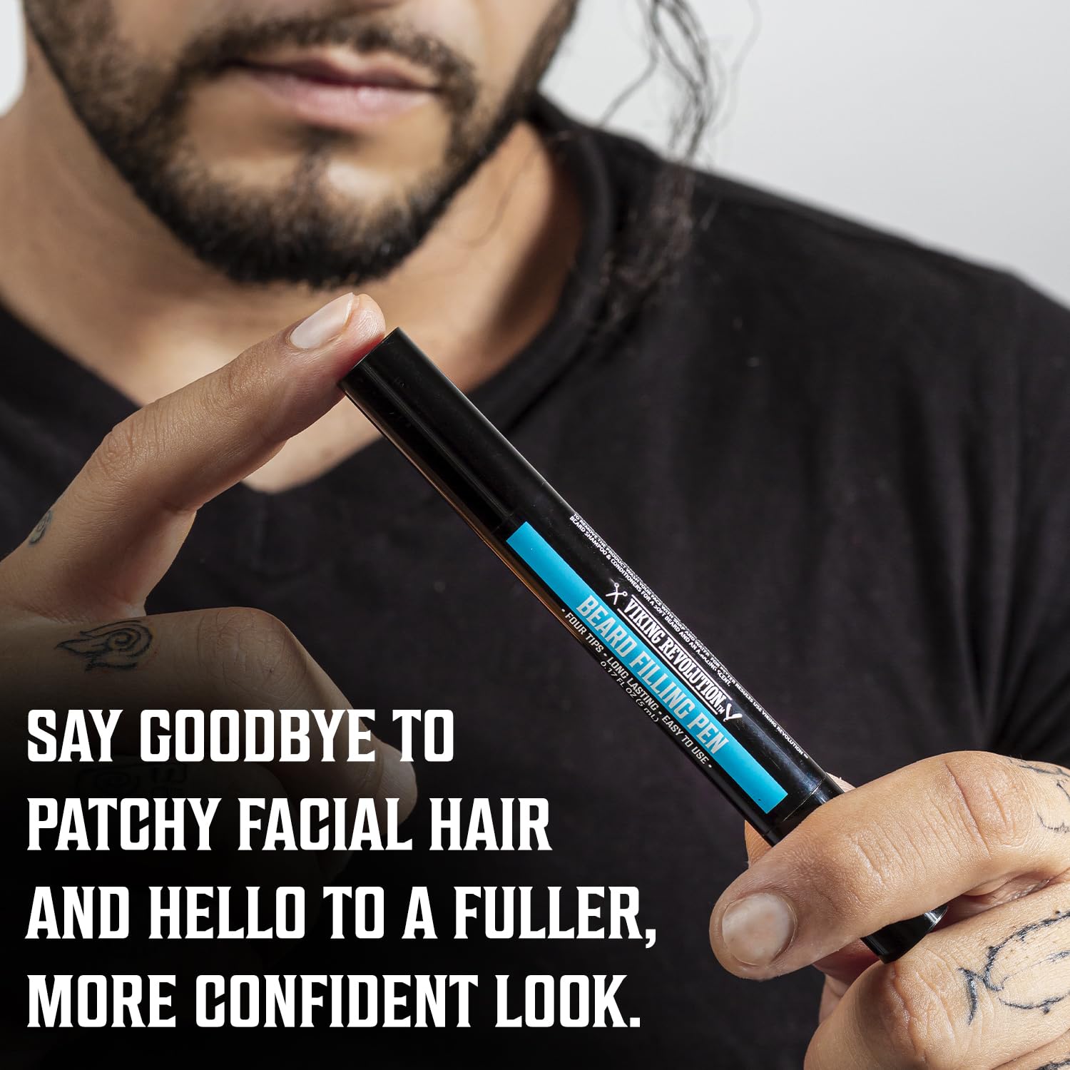 Viking Revolution beard pen pencil tip for precise patch coverage and natural results.