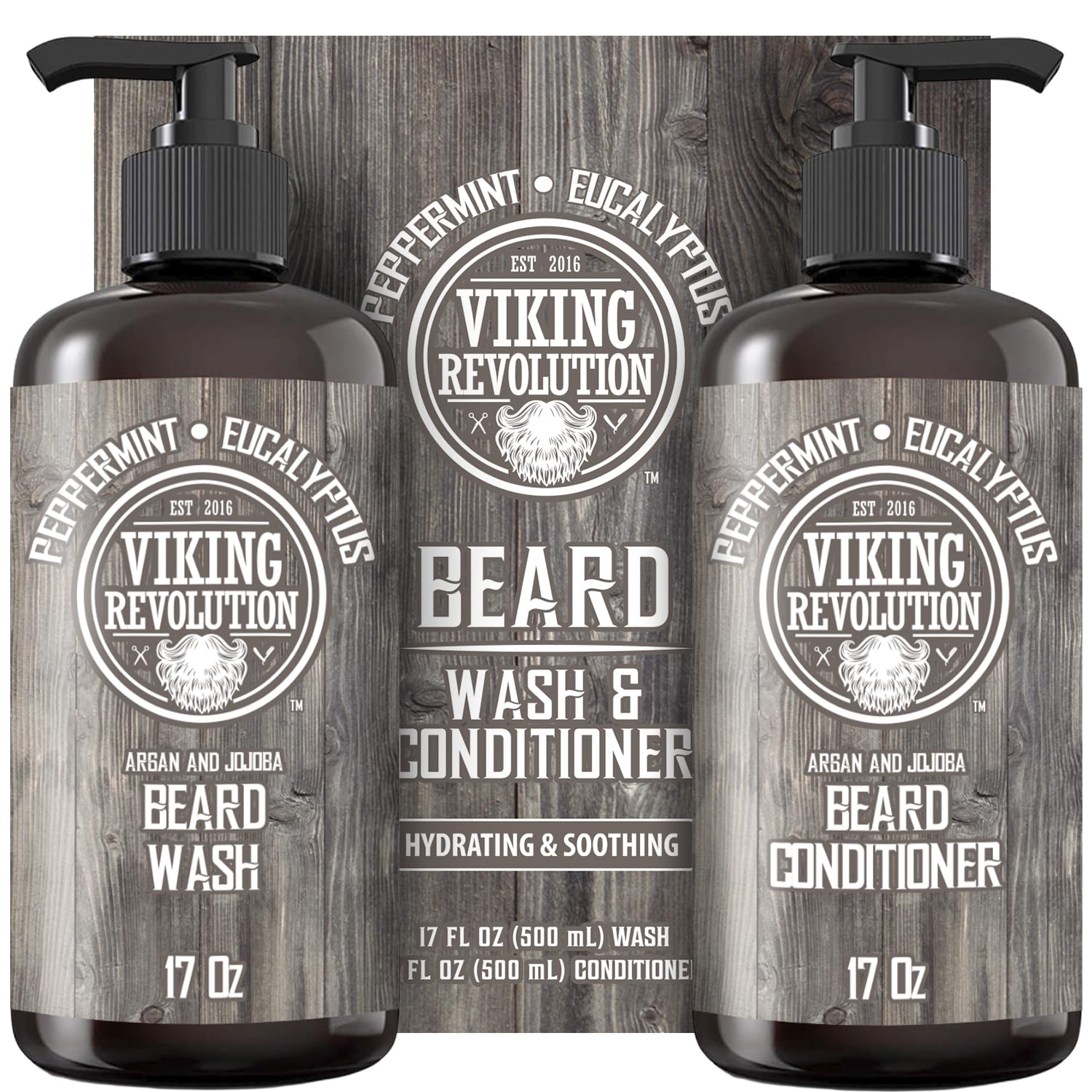 Viking Revolution beard wash bottle with argan and jojoba oils for nourishment