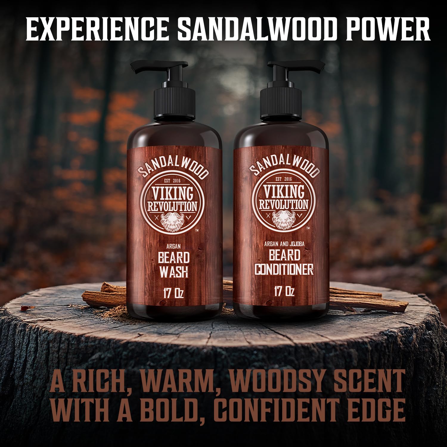 Viking Revolution beard wash steps shown in hands for quick routine.