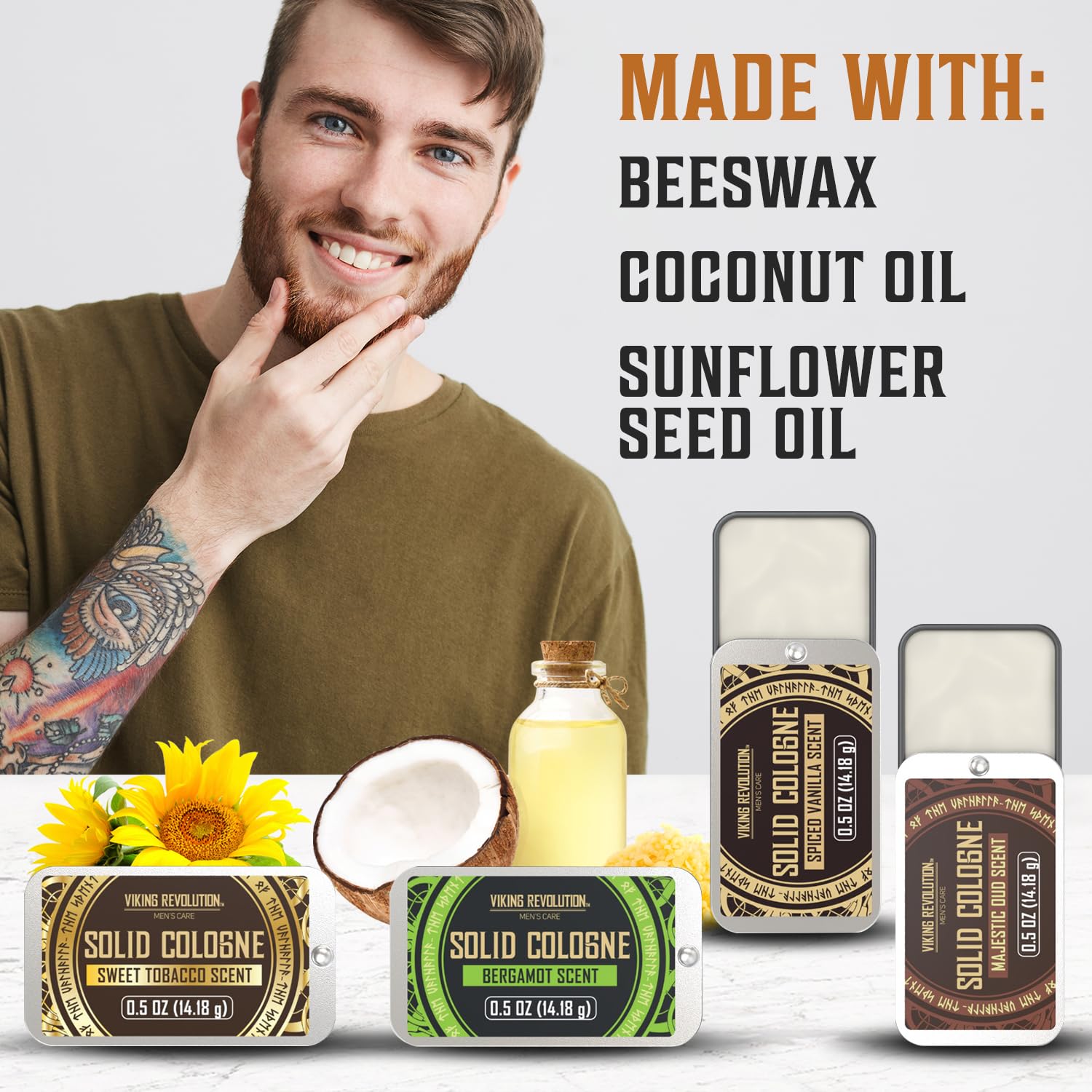 Viking Revolution bergamot solid cologne bar brightens daytime moments.