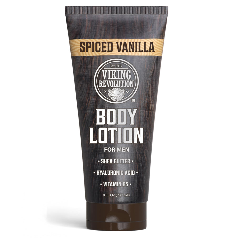Viking Revolution crema corporal para hombres, frente a la botella, hidratación profunda