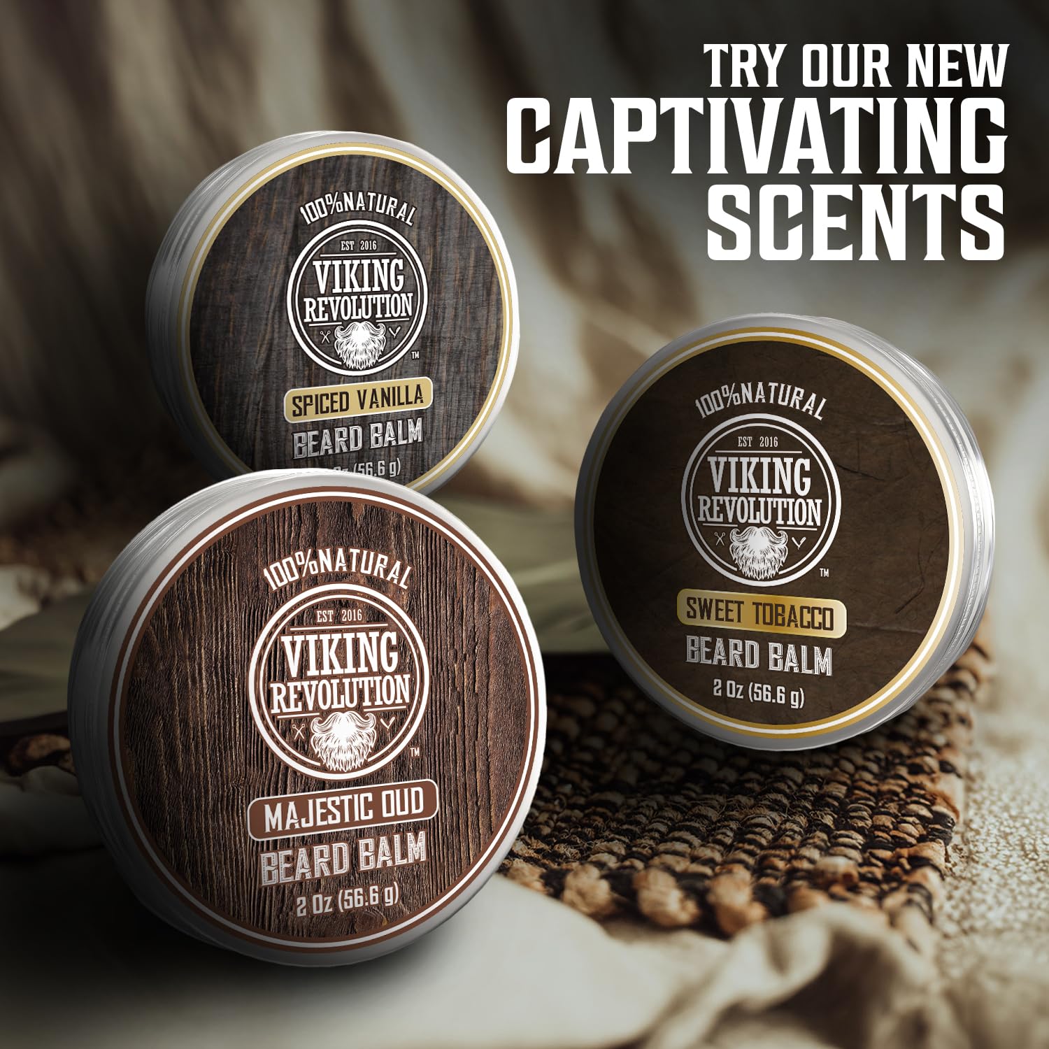 Viking Revolution label close-up, signaling premium beard care quality.