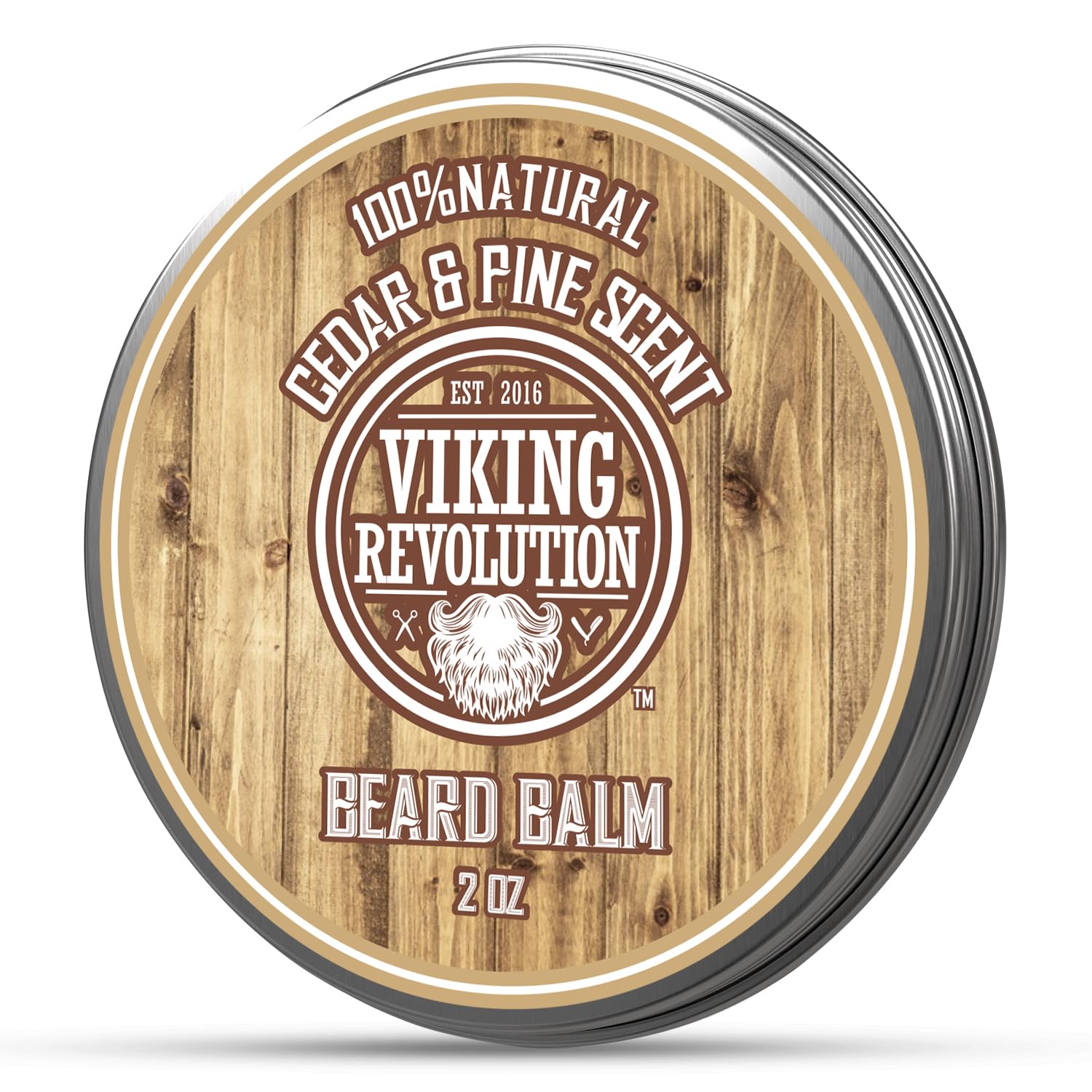 Viking Revolution Cedar and Pine Beard Balm jar ready for use, tamed beard ahead