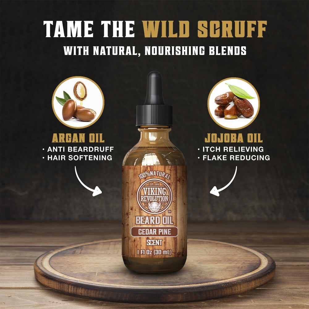 Viking Revolution Cedar Pine Beard Oil application dropper for easy dosing.