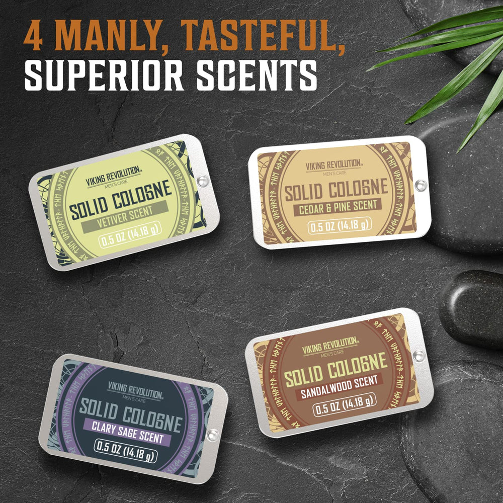 Viking Revolution Clary Sage solid cologne, fresh notes for instant confidence on the go.