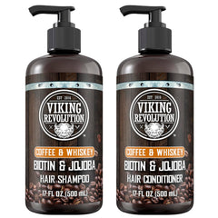 Viking Revolution Coffee Whiskey Shampoo bottle with bold scent and cleansing action.