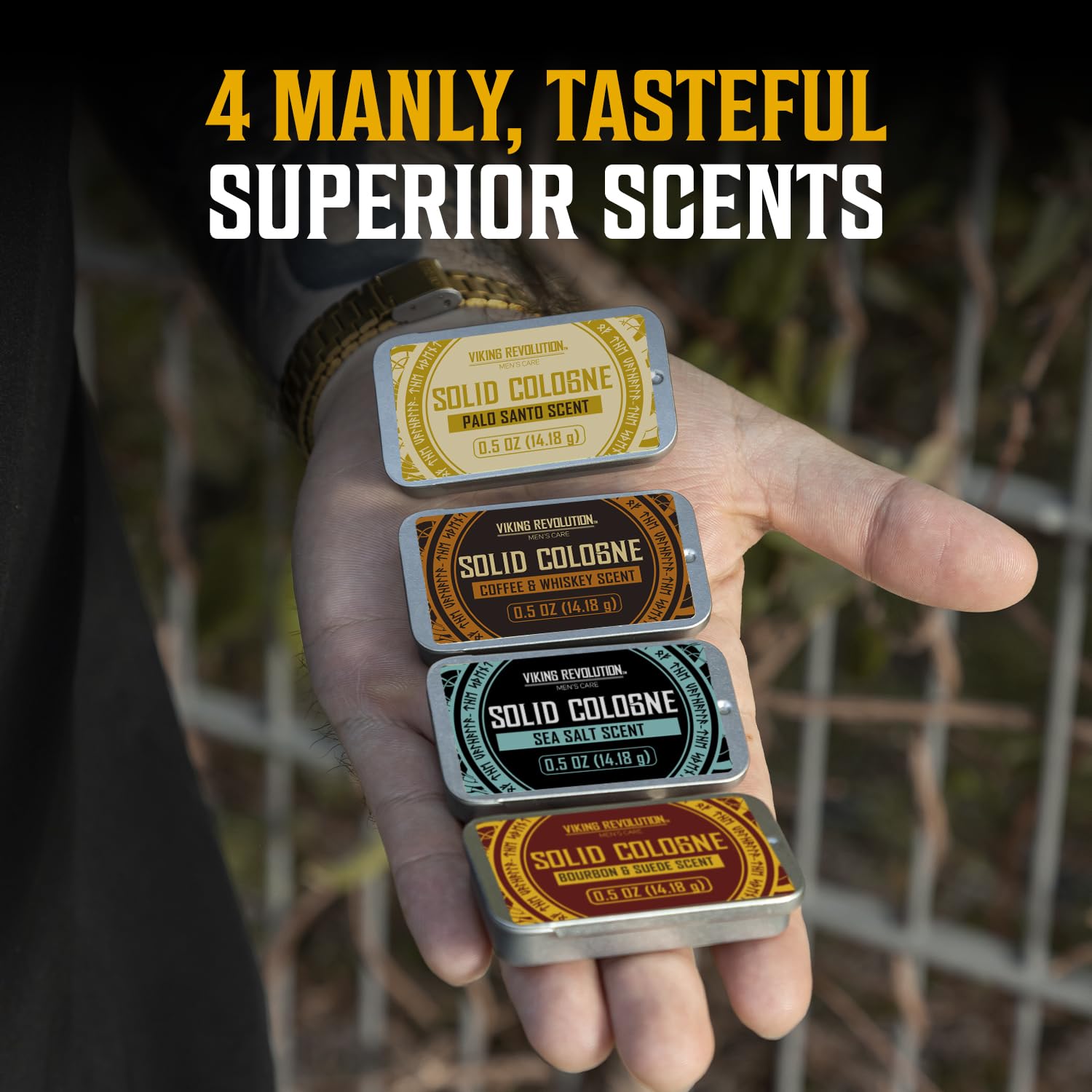Compact Viking Revolution solid cologne on-the-go design for travel