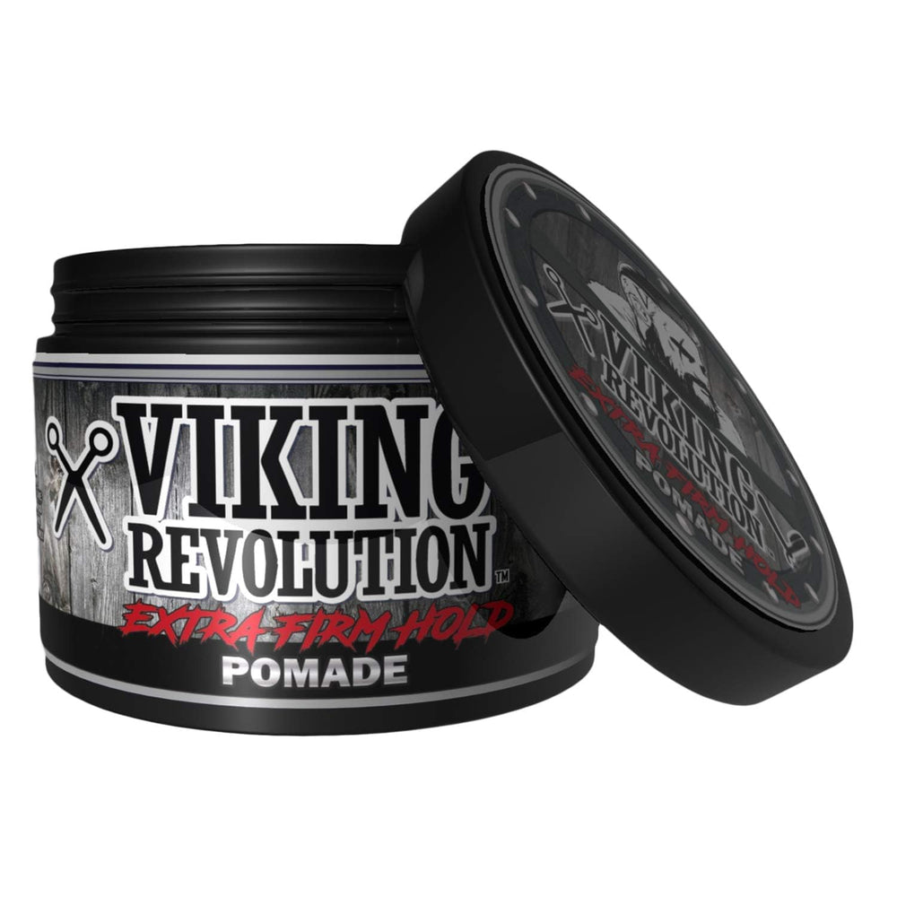 Viking Revolution Extreme Hold Pomade wash-out feature shown with easy cleansing.