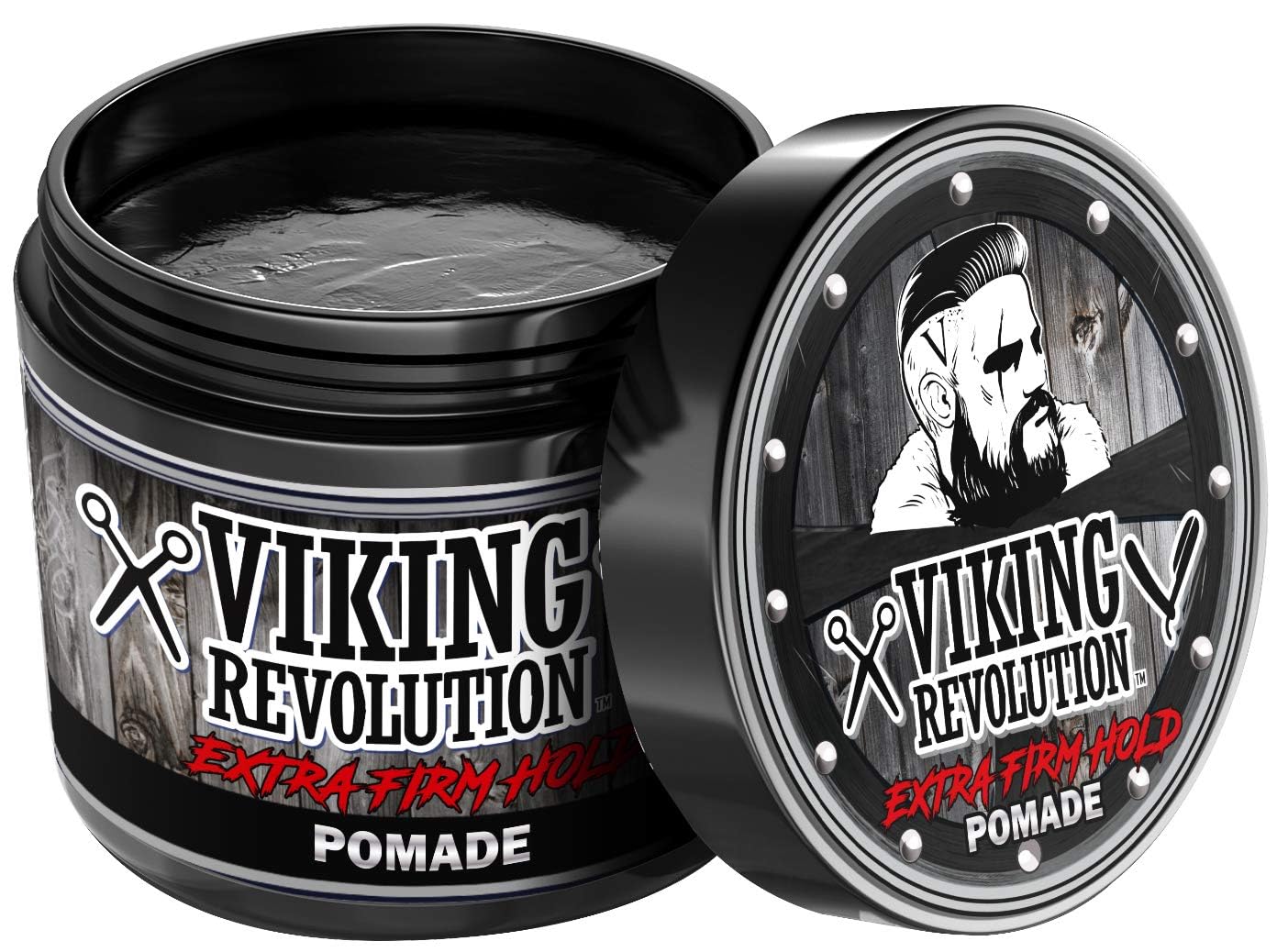 Viking Revolution Extreme Hold Pomade slick-back look with high shine.