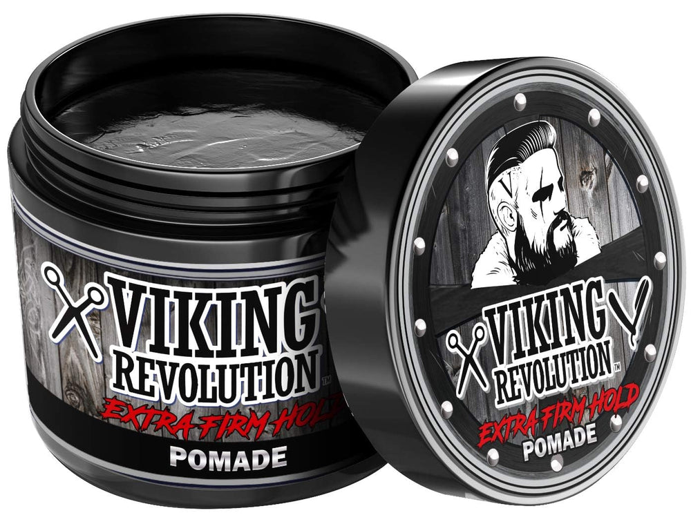 Viking Revolution Extreme Hold Pomade slick-back look with high shine.