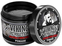 Viking Revolution Extreme Hold Pomade slick-back look with high shine.