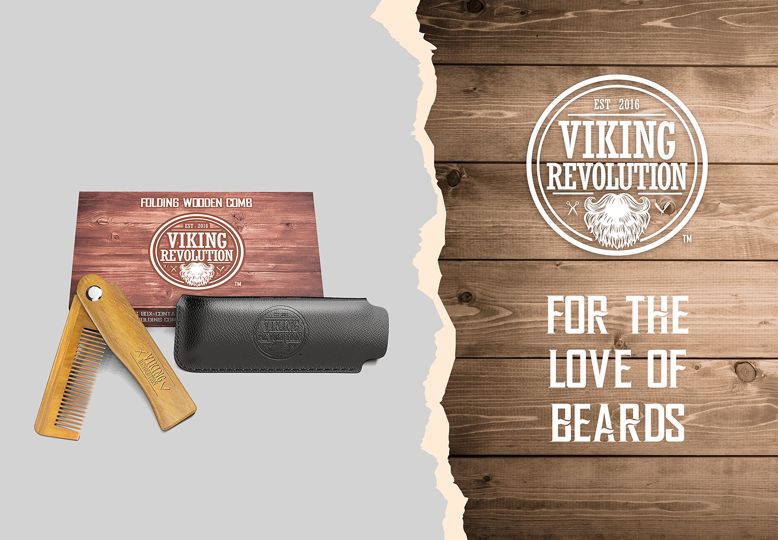 Viking Revolution beard-comb-open-with-pouch demonstrates convenient on-the-go access.