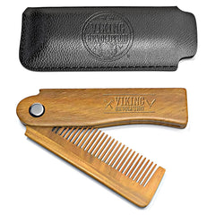 Viking Revolution folding-beard-comb-with-pouch for travel grooming and knot-free styling.