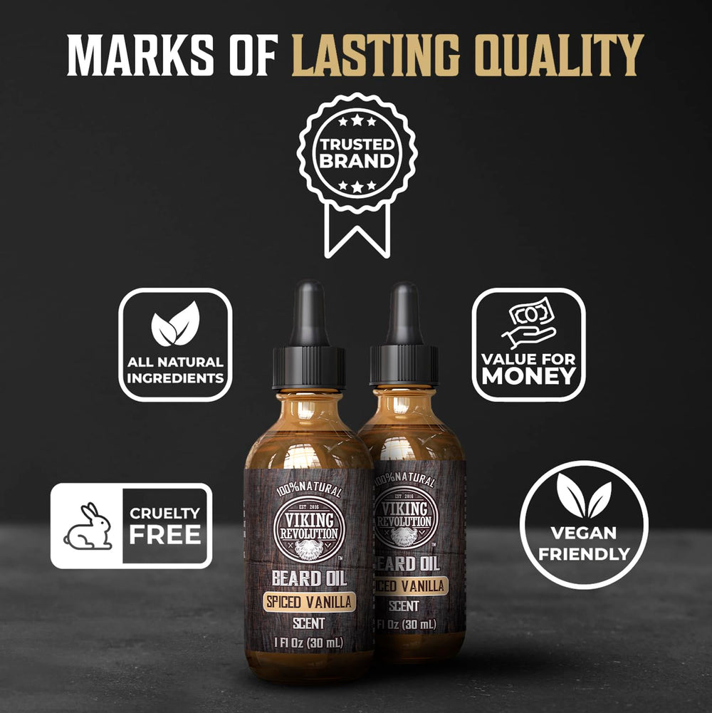 All-natural spiced vanilla fragrance from Viking Revolution beard oil.