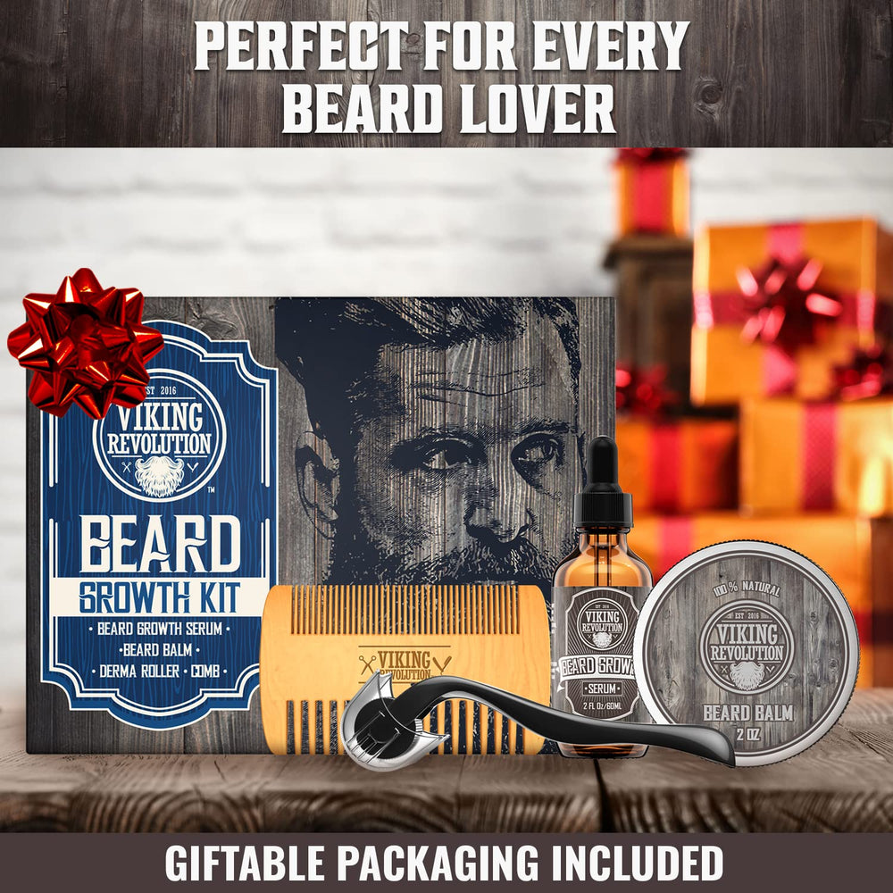 Viking Revolution gift packaging presenting a complete beard growth kit.