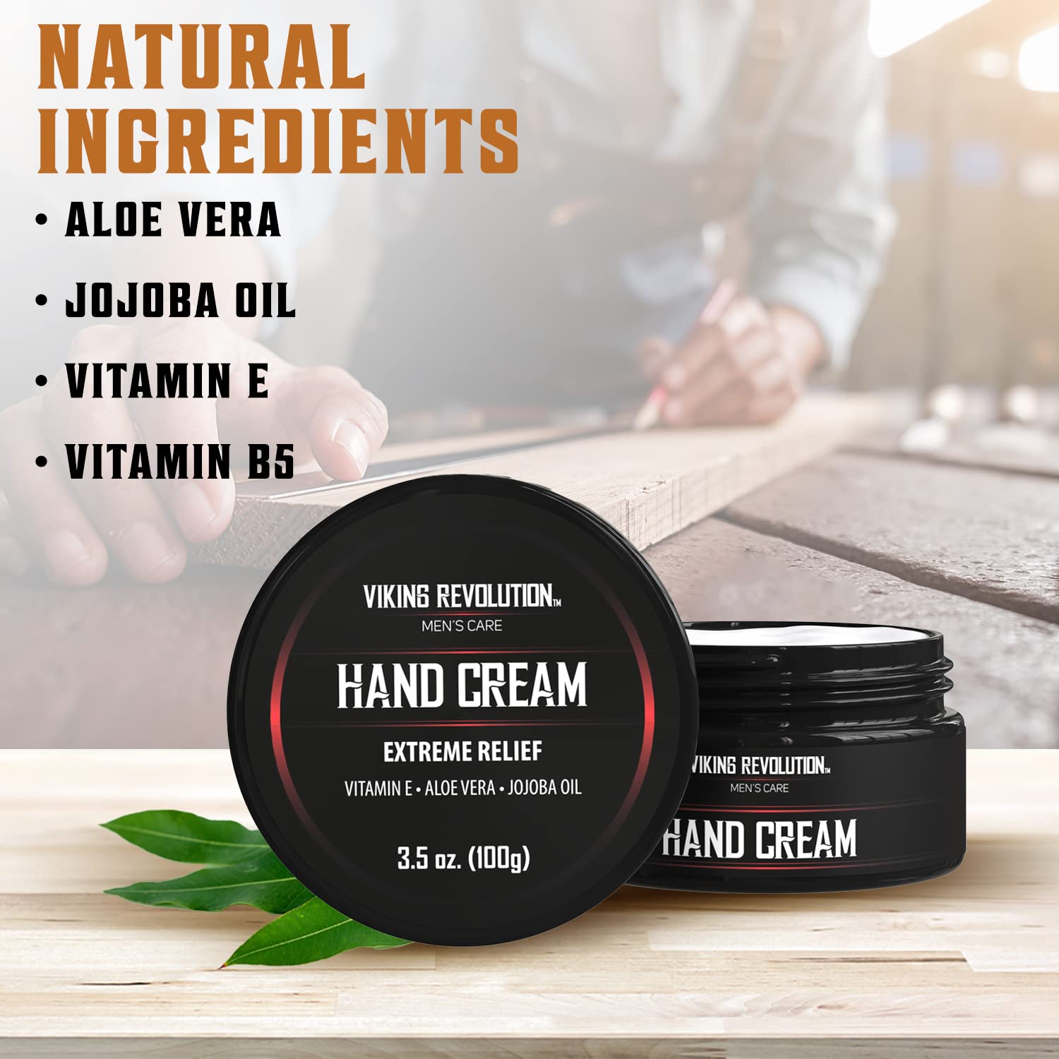 Close-up of Viking Revolution hand cream texture highlighting creamy, light feel.